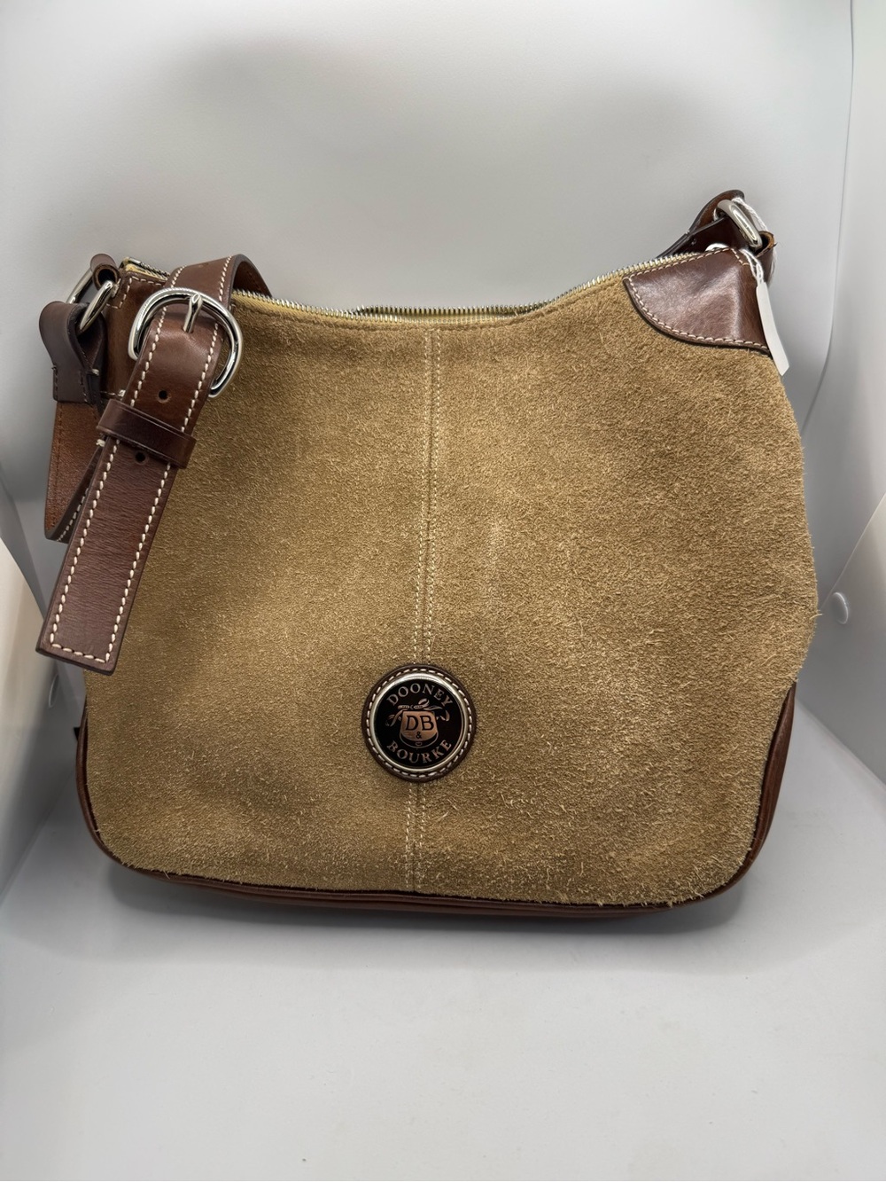 Vintage Dooney & Bourke Tan Suede Hobo Shoulder Bag